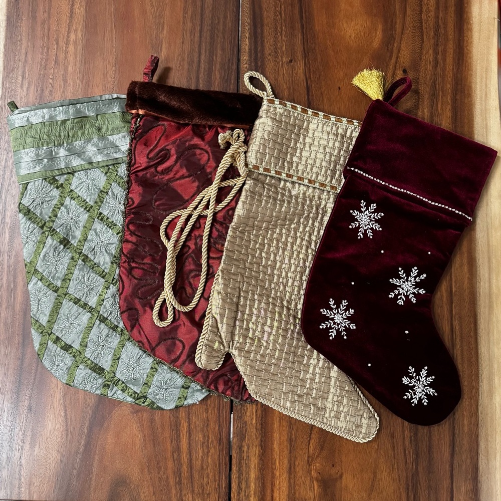 Vintage Style Stocking Set - Burgundy, Gold, Green